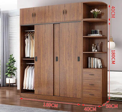 Household Bedroom Modern Simple Nordic Rental Room Simple Assembly Solid Wood Sliding Door  Large Wardrobe