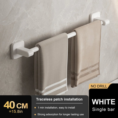 Bathroom Hand Towel Rack Towel Holder Wall Mount No Drill Mount 30/40/50cm Towel Bar Plastic ABS Double Bar 2 Tier Apartment