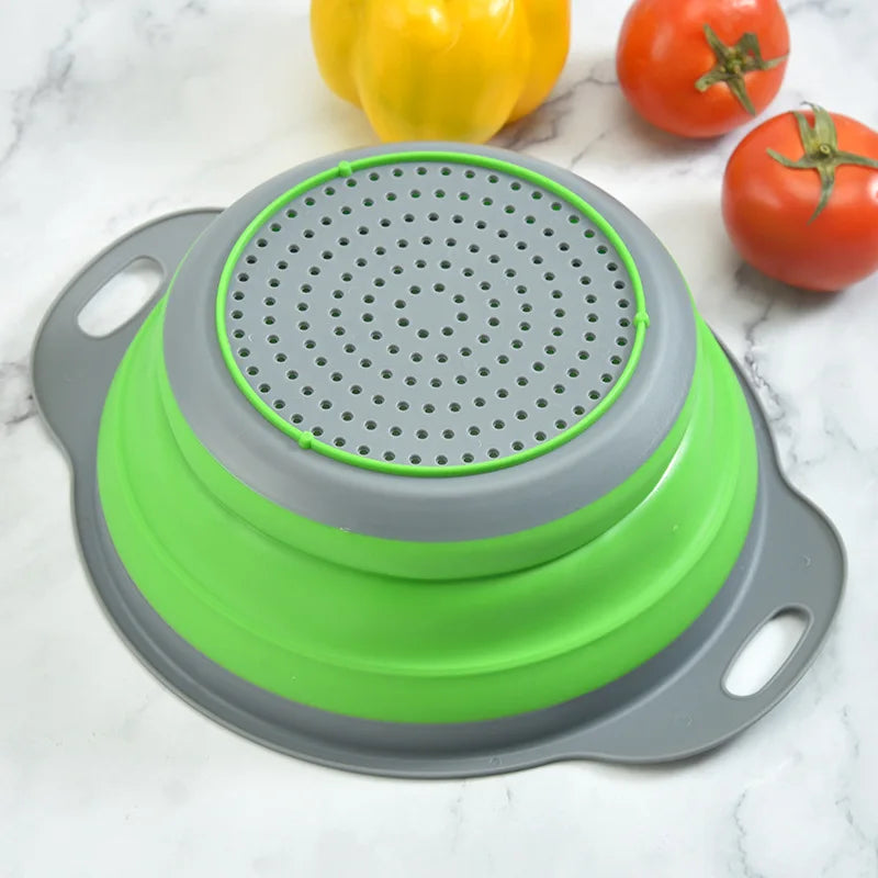 Foldable Fruit Vegetable Washing Drain Basket Strainer Portable Silicone Colander Collapsible Drainer Kitchen Bar Tools