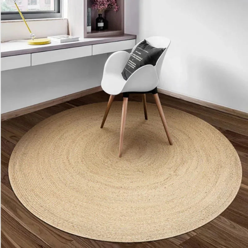 100% Woven Round Carpets Rugs for Living Room Bedroom Bulrush Natural Plant Grass Rattan Carpet Hotel Floor Mats Hand-woven