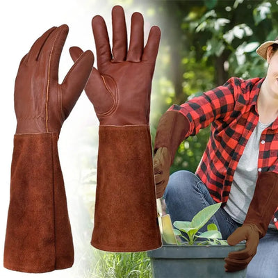 Long Tube Gardening Safety Working Gloves Leather Breathable Gauntlet Pruning Gloves Garden  Industrial Protective Work Gloves