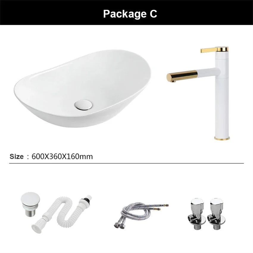 Bathroom Sinks White Art Basin Ultra-thin Countertop Basin Ceramic Washbasin Oval Sinks Balcony Washbasin Sink 60*36*16cm