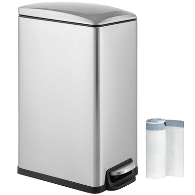 48L Stainless Steel Trash Can rectangular dustbin  Soft-Close Pedal Bin