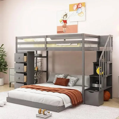 Bunk Bed, Twin Over Twin House Bunk Bed Frame with Roof, Window, Ladder and Slide for Boys Girls, Children Beds