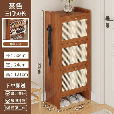 Bamboo Multi-layer Shoes Organization Rattan Flip Shoe Rack Living Room Against The Wall Boot Shelf Versatile Storage Cabinet