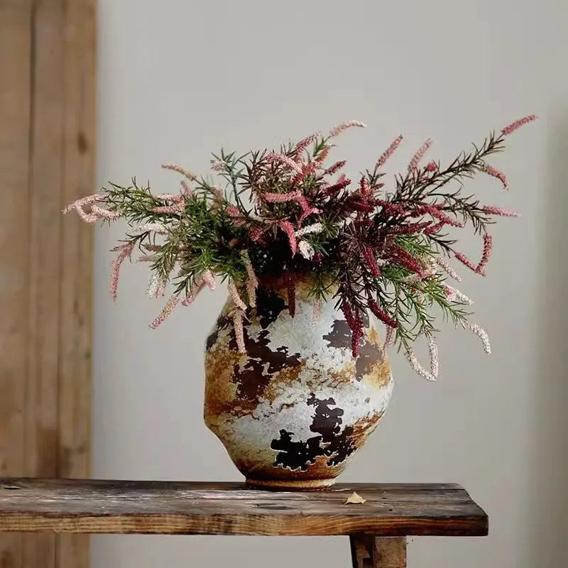 Jingdezhen Retro Wabi-sabi Rough Ceramic Handmade Vase B&B Pottery Jar New Chinese Style Dried Flower Succulent Flower Pot Home