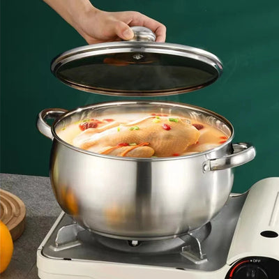 24cm/9.45in 304 Stainless Steel Casserole Apple Shape Big Capacity Tempered Glass Lid Induction Available Cookware Kitchenware