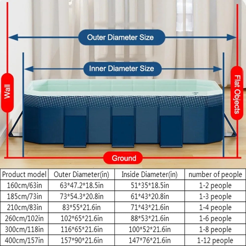 Collapsible Swimming Pool, Rectangular Above Ground Pools with Drain Plug and Drain Hole, Large Summer Outdoor Swimming Pool