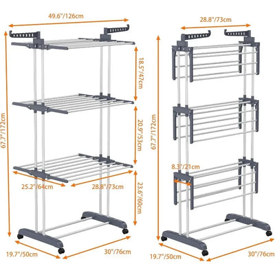 Clothes Drying Rack, Oversized 4-Tier(67.7" High) Foldable Stainless Steel Movable Drying Rack with 4 castors