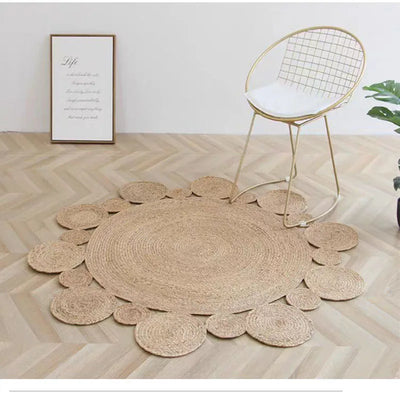 Natural Bulrush Round Carpets Rugs Straw Grass Rattan Carpets Bedroom Living Room Tea Table Floor Mats Environmentally Friendly