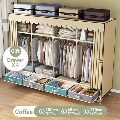 Simple wardrobe, sturdy and durable fabric cabinet, home bedroom assembly, rental room storage cabinet, wardrobe rack