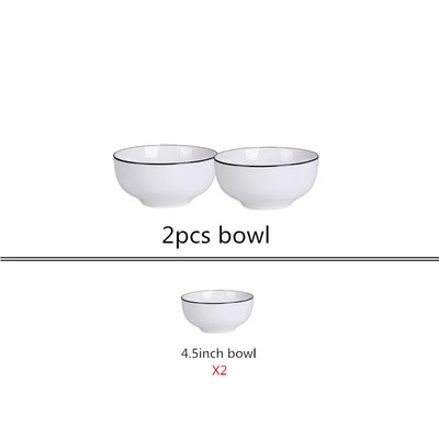 White With Black Edge Dinner Plate Set Ceramic Serving Tray Food Dishes Rice Salad Noodles Bowl Soup Kitchen Dinnerware