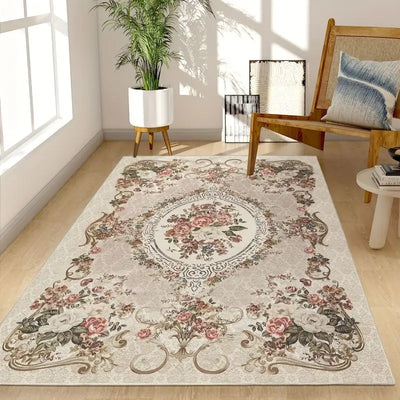 Luxury Area Rug Persian Elegant Floral  Style Carpet for Living Room Bedroom Decor Anti-slip Machine Flannel Floor Mat