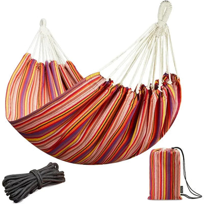 Boho Macrame Double Hammock with Hanging Ropes & Elegant Tassels 86.6x59 Portable Cotton Hammock for Patio Backyard Porch