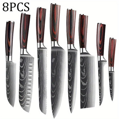 Kitchen Chef Knife Set,High Carbon Stainless Steel Damascus Drawing Gyuto Cleaver Set Slicer Santoku Chef Knife Kitchen Scissors