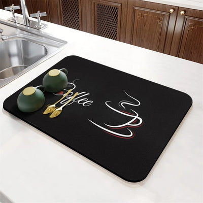 Coffee Cup Drying Mat Cartoon Black Non-slip Absorbent Mat Diatoms Tableware Kitchen Counter Drain Mat Coffee Bar Drain Mat