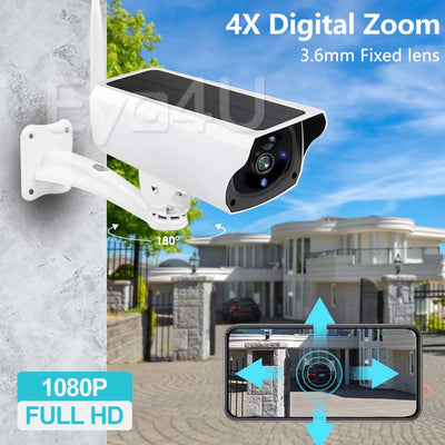 Wireless Solar Bullet Camera WiFi 1080P Outdoor Battery  CCTV Surveillance Camera Home Security Protection 4x Zoom PIR Detection