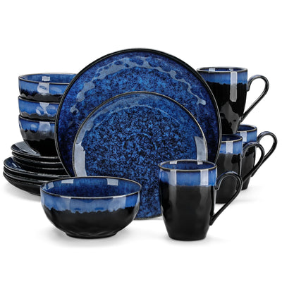 vancasso 16/32/48-Piece Starry Blue Dinner Set,Kiln Change Glaze Tableware Dinner Set with Dinner Plate,Dessert Plate,Bowl,Mug