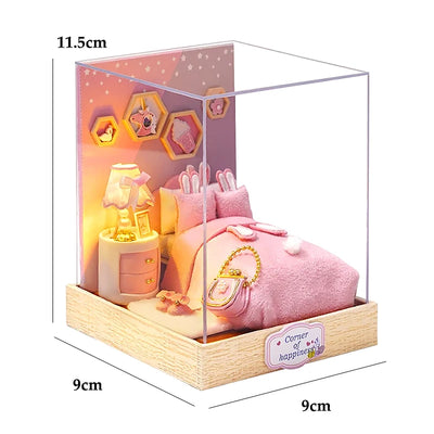 Kitten Mini Doll House 3D Puzzle Assembly Model Building Kit Creative Room Bedroom Decoration With Furniture Wooden Crafts Gifts