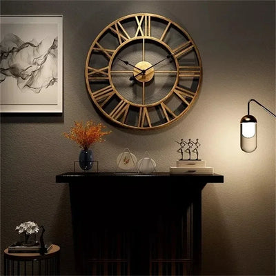 60CM Large 3D Wall Clocks Roman Numerals Retro Round Metal Iron Accurate Silent Nordic Hanging Ornament Living Room Decoration