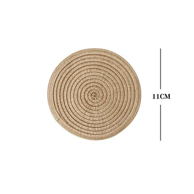 4/2pcs Round Table Mat Woven Ramie Placemats Washable Anti Slip Dining Table Mats Tableware Bowl Pads Kitchen Drink Cup Coasters