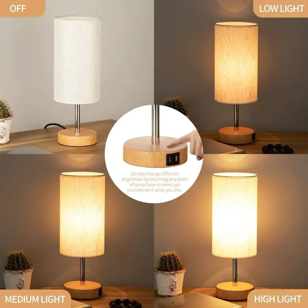 Dimmable Bedside Lamp Table Lamp with USB Charging Port Reading Nightstand Lamp Lampshade for Bedroom Decoration Light Fixture