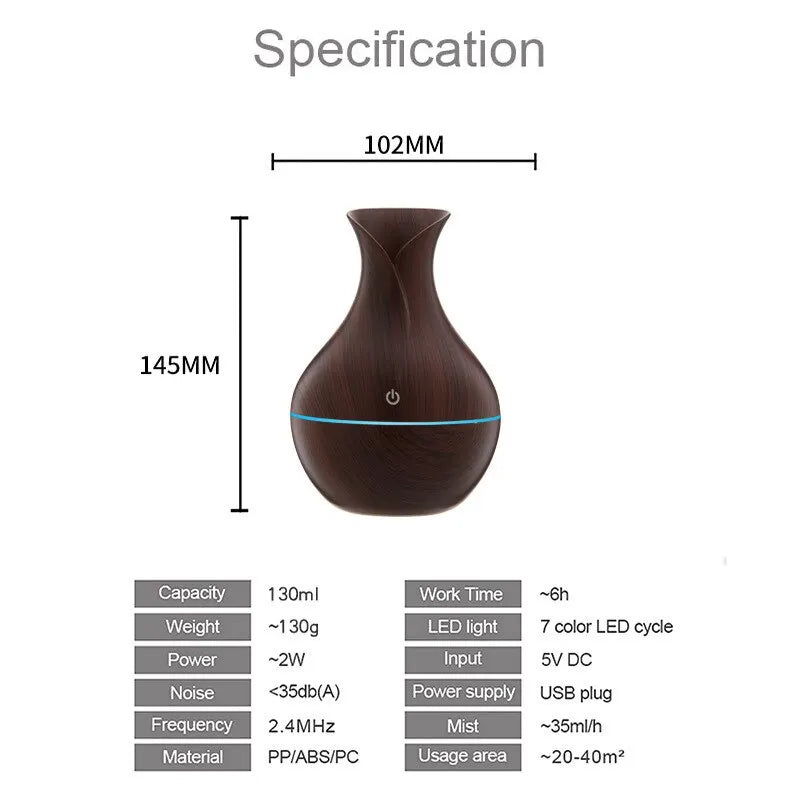 Household Wood Vase Aromatherapy Humidifier Vase Air Humidifier Ultrasonic Mute Colorful Humidifier Spray Instrumen Rechargeable