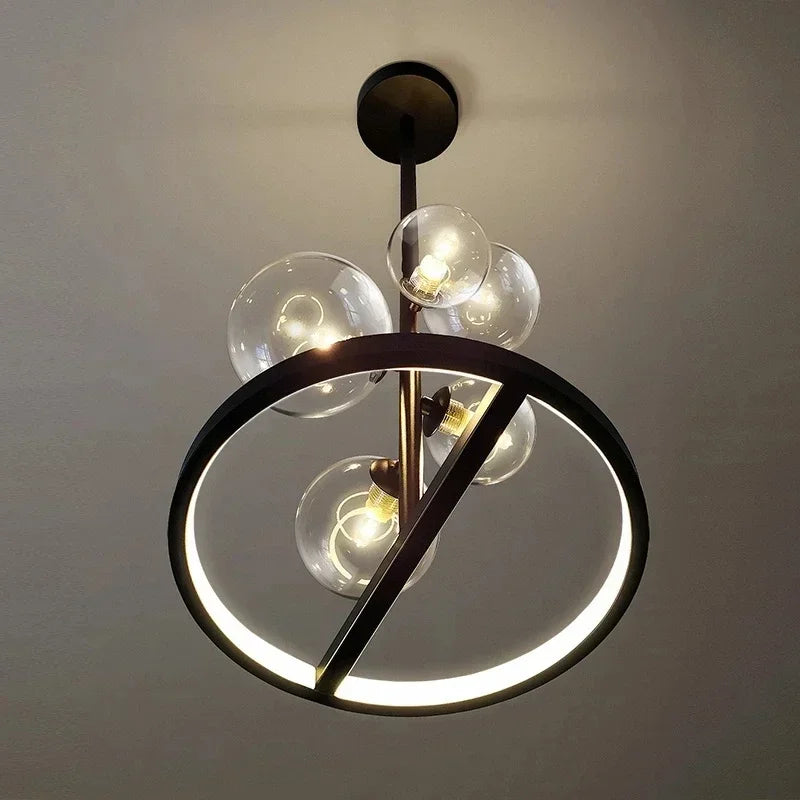 LED Glass Pendant Lamp Nordic Circle Ceiling Hanging Chandeliers Light Black LOFT Living Dining Room Kitchen Lighting Fixture