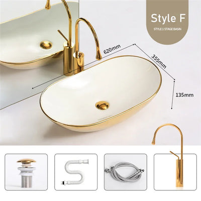 Modern Minimalist Gold Ceramic Tabletop Basin European Style Household Washbasin Basin Square Light Luxury Bathroom Wash Basins