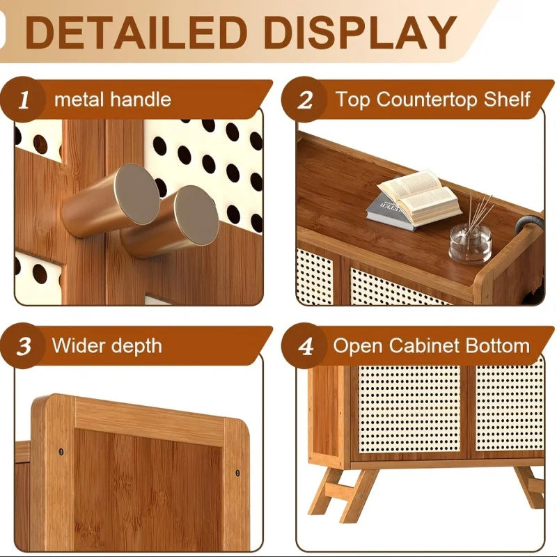 Modern7Layer Bamboo Shoe Cabinet，Woven Rattan Door - Self-Standing Hallway Finishing Cabinet，Suitable for Wardrobe and Corridor