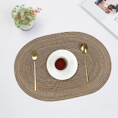 1/4/6PCS 30x50cm Big Placemats Oval Braided Brown Table Place Mats for Round Dining Tables Round Place Mat Round Table Mats 식탁매트