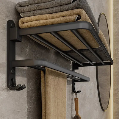 50CM Foldable Matte Black Towel Bar with Hook Wall Mounted Aluminum Towel Rack for Bathroom Toalleros De Baño Toalleros