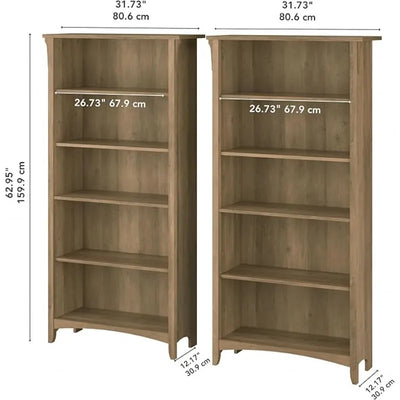 Salinas 5 Shelf Bookcase - Set of 2 | Large Open Bookcase with 5 Shelves in Reclaimed Pine | Sturdy Display Cabinet for Library