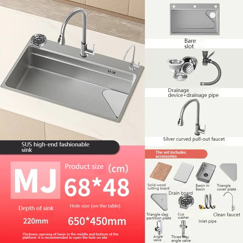 304 Stainless Steel Kitchen Sink Silver Embossed Large Single Slot Undermount Basin Dishwasing Sinks For Kitchen