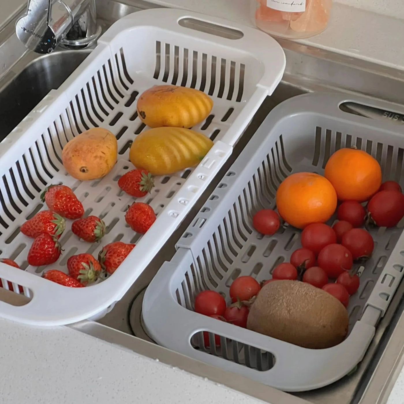 Drain basket bowl rack Kitchen fruit basin storage rack sink retractable sink storage rack