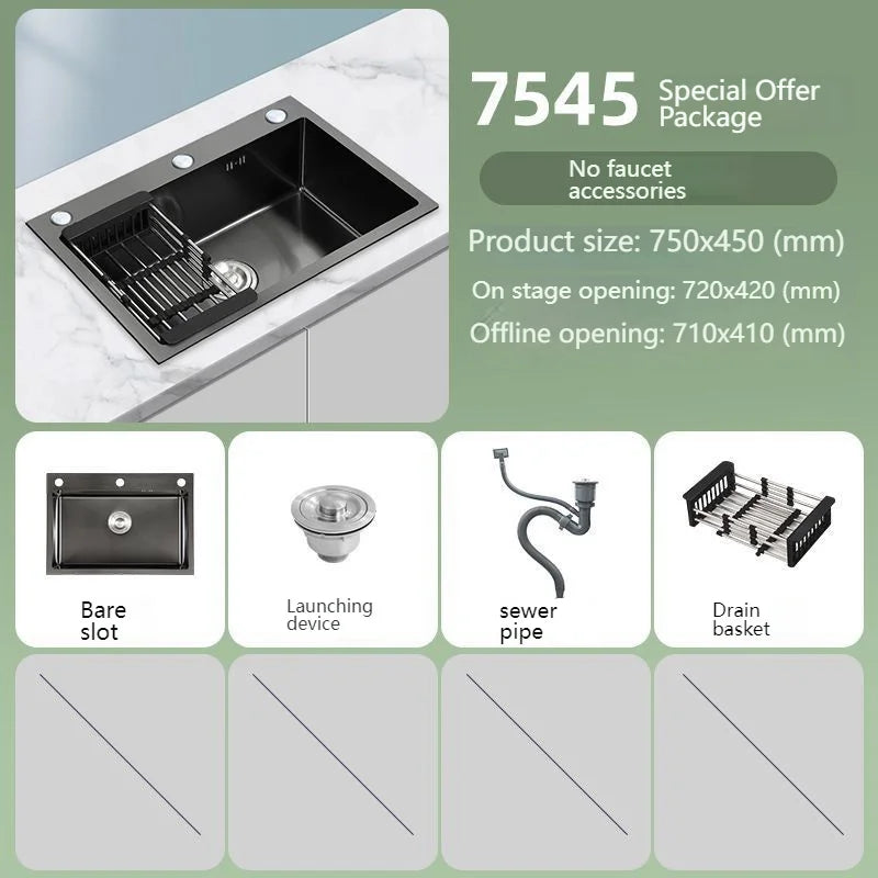 Stainless Steel Kitchen Sink Large Single Slot Undermount Basin Household Washbasin Multifunctional Sinks Apartment