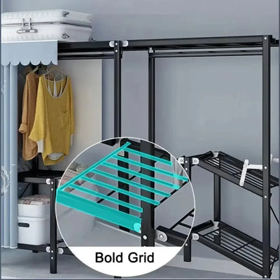 Foldable Installation-Free Wardrobe Heavy Duty Portable Closet With Cover Clothes Racks Simple Garment Rack For Hanging Clothes﻿