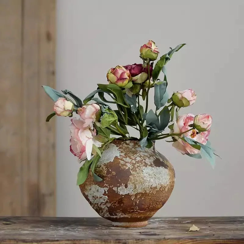 Jingdezhen Retro Wabi-sabi Rough Ceramic Handmade Vase B&B Pottery Jar New Chinese Style Dried Flower Succulent Flower Pot Home