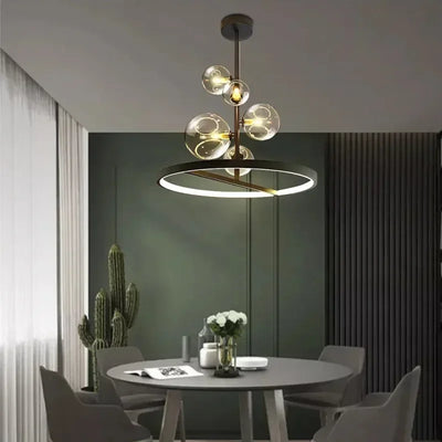 LED Glass Pendant Lamp Nordic Circle Ceiling Hanging Chandeliers Light Black LOFT Living Dining Room Kitchen Lighting Fixture