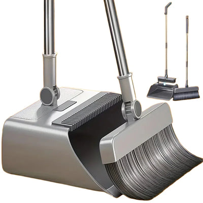 Thickened 3-in-1 Broom Dustpan Floor Brush Set with Long Handle and Stand Up Dustpan Combo