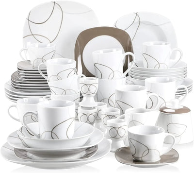 Dish 50-Piece Dinnerware Sets for 6 Kitchen Dishes Cup and Saucer Set Plates Dinner Sets Microwave and Dishwasher Safe Egg Cups