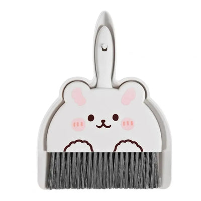 2Pcs/Set Small Broom Dustpan Set Cartoon Rabbit Bear Frog Pattern Keyboards Cleaning Mini Broom Dustpan Set