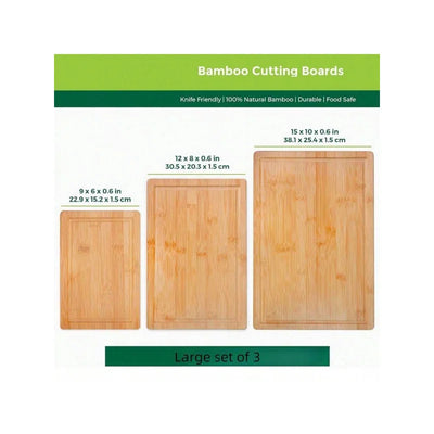 Bamboo Cutting Boards for Kitchen [Set of 3] Wood Cutting Board for Chopping Meat, Vegetables, Fruits, Cheese