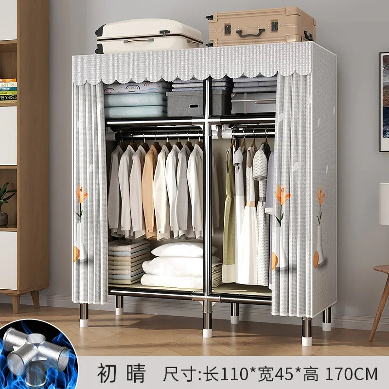 Durable Alloy Steel Wardrobe  HighCapacity Closet with Polyester Taffeta, Easy Clean Bedroom Storage, Clothing Organizer