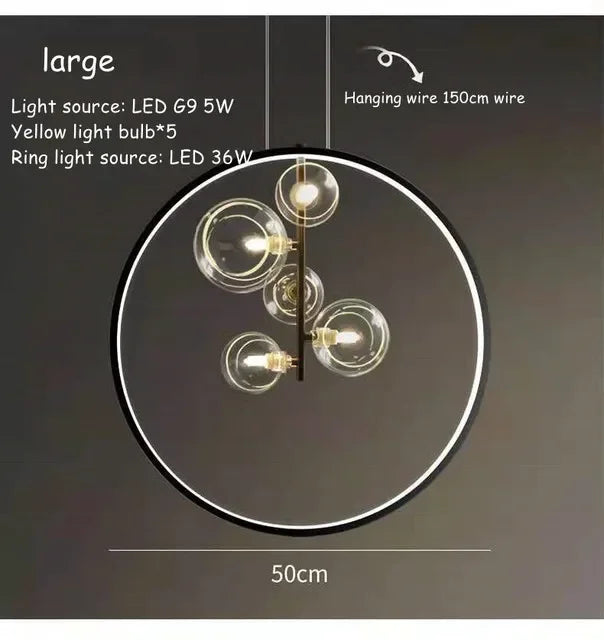 Nordic Simple and Elegant LED Pendant Lights Metal Ring Decoration Hanging Lamps Living Room Ceiling Chandelier Room Lamp