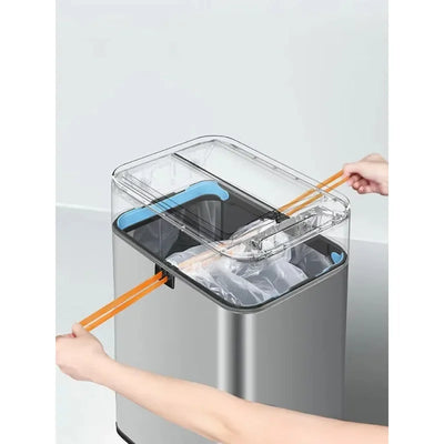 15L-60L Double Door Stainless Steel Smart Draw Rope Suspension Ring Trash Can Kitchen Bedroom Office Use Sensor Home