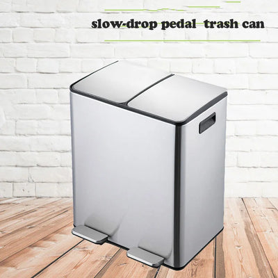 40L Stainless Steel Slow Down Pedal Silent Sorting Dumpster Waste Management Dumpster Trash Can