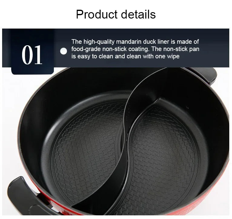 Electric Hot Pot Double Soup Pots Non Stick Smokeless Home Kitchen Cookware Twin Divided Shabu Pot Electric Cooker 5L