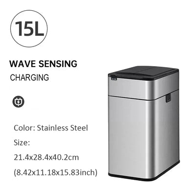 Smart Trash Can 20 Liters 15L Wastebasket Stainless Steel Automatic Sensor Trash Can Food Waste Bin Home Kitchen Garbage Cube