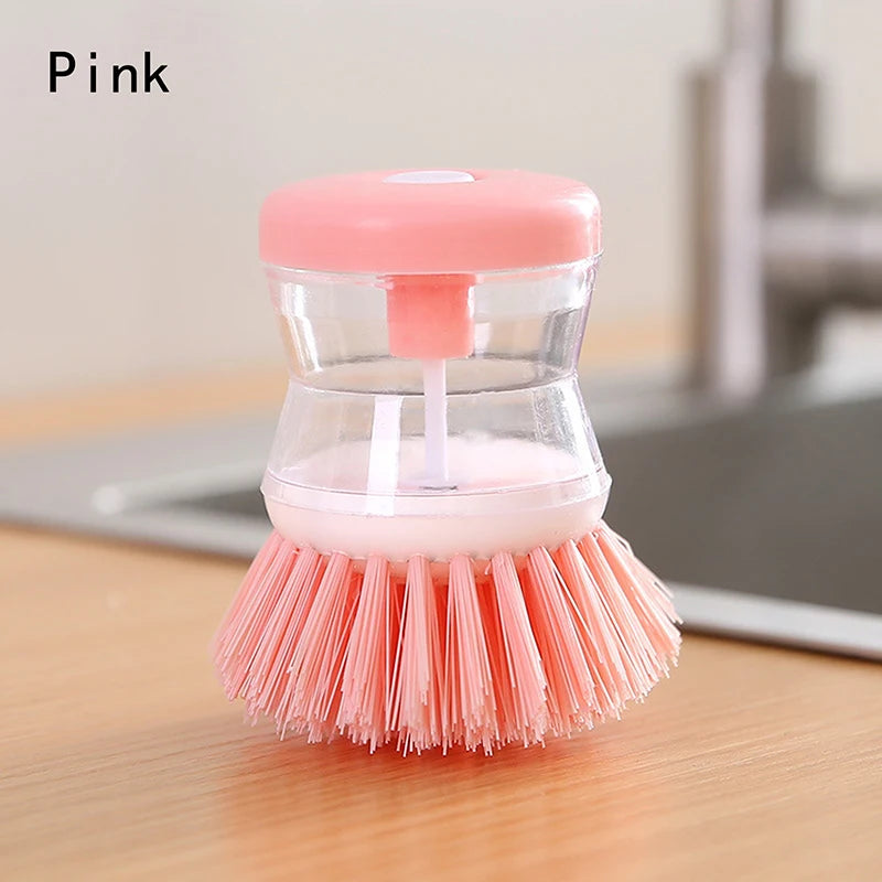 Household Cleaning Brush 2 In 1 Handle Cleaning Brush with Removable Liquid Soap Dispenser Dishwashing Brushes Kitchen Tools